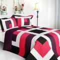 Furnorama City of Wine - 3 Pieces Vermicelli-Quilted Patchwork Quilt Set  Full & Queen Size - Multicolor FU658487